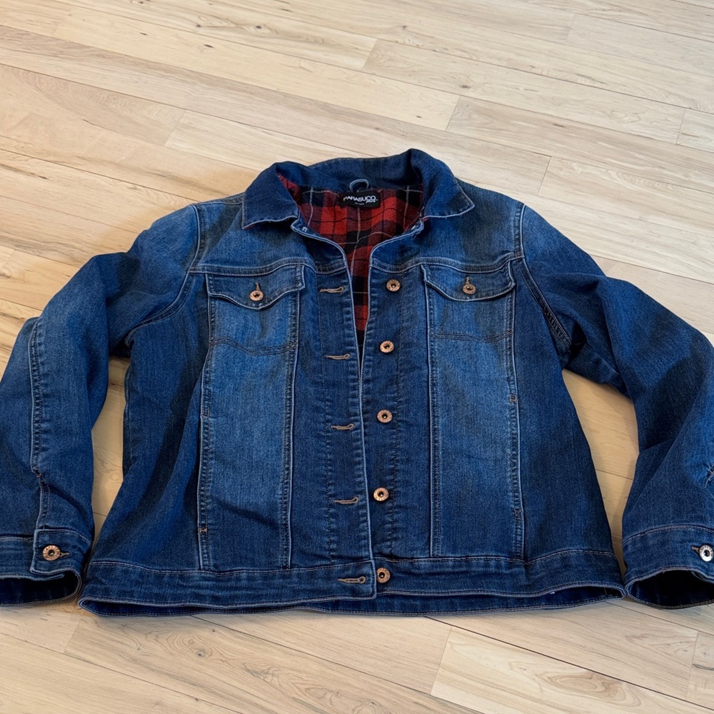 Parasuco-button-down Jean denim jacket-Plaid lined-Western-L-Vintage